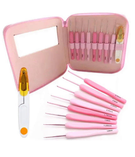 10pcs Crochet Hooks Set Knitting Tool Accessories with Leather Pink Bag