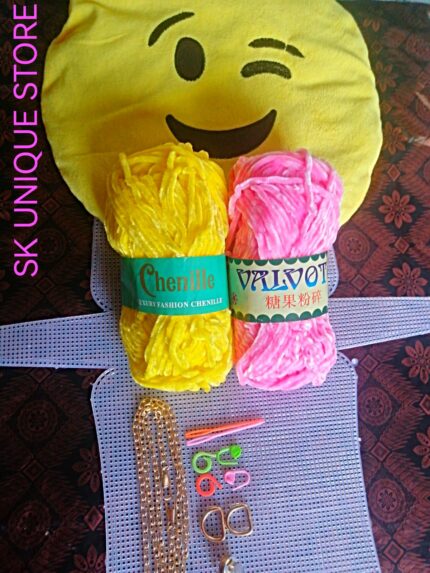 Plastic Mesh Canvas Sheets Bag Set with Two Customised Velvet Yrarn